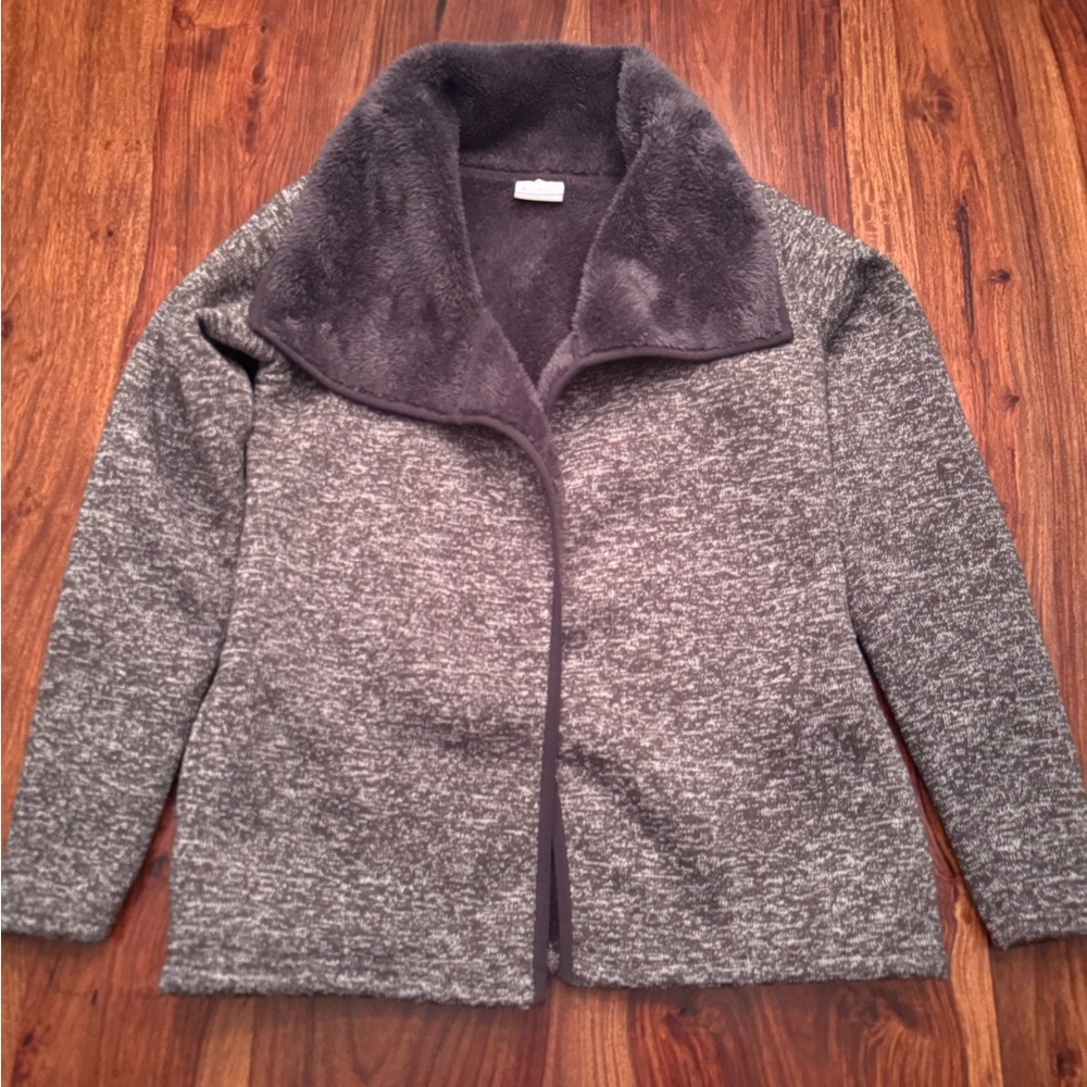 Columbia Gray Cardigan Sweater with Plush Collar